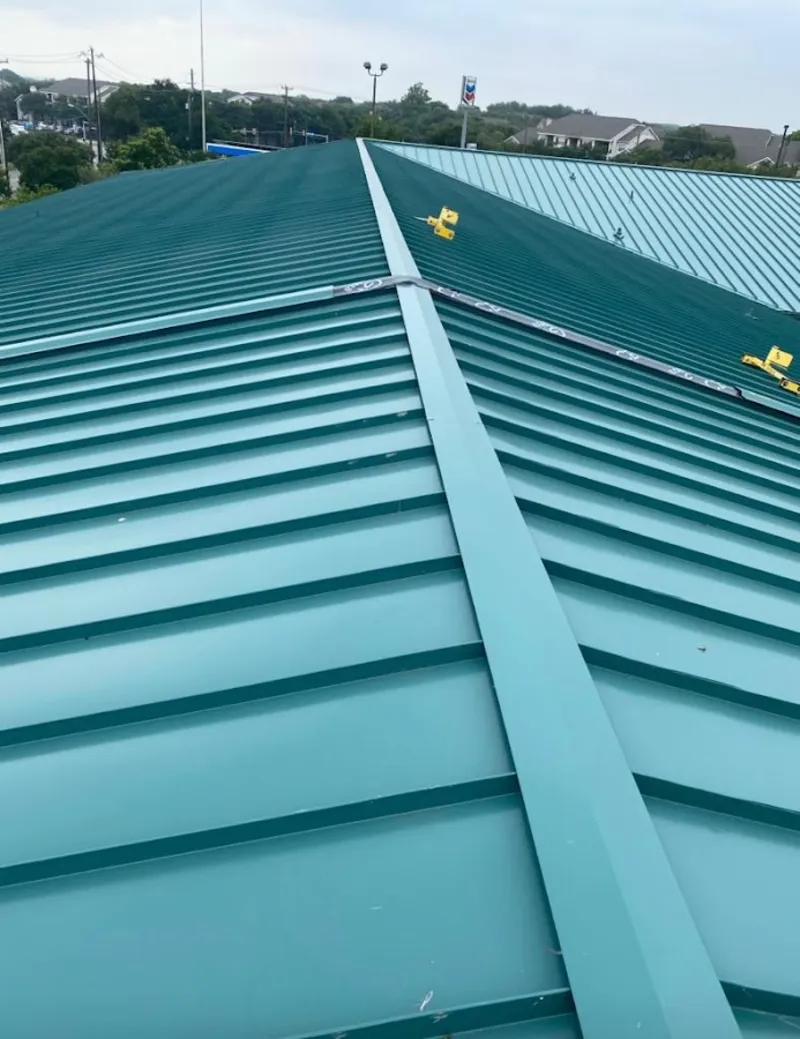 Green commercial metal roof ridge and valley for Metal Roof Repair in Bound Brook